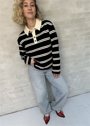 Bea polo bluse Cream/Black Stripe Cras